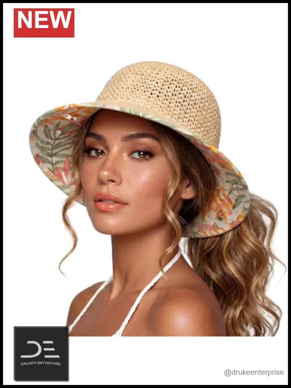 Hand Crochet Straw Sun Hat with Cooling Sweatband UPF 50+